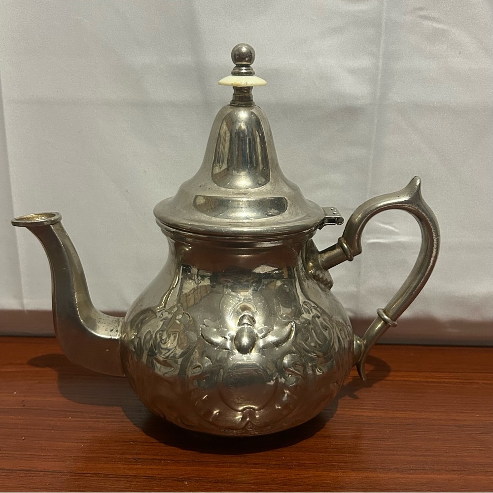 Vintage MAGMA Silver Plated TEAPOT Ornate Design Morocco 8 Inch Tall Decorative